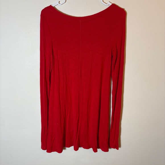 Free People Red Ribbed Knit Long Sleeve Top High Low Hem Size Small - Picture 5 of 5